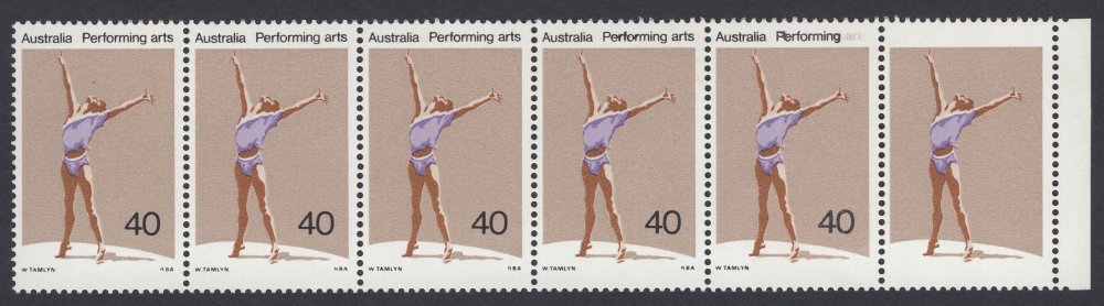 Australia 1977 Performing Arts 40c Strip Black Omitted