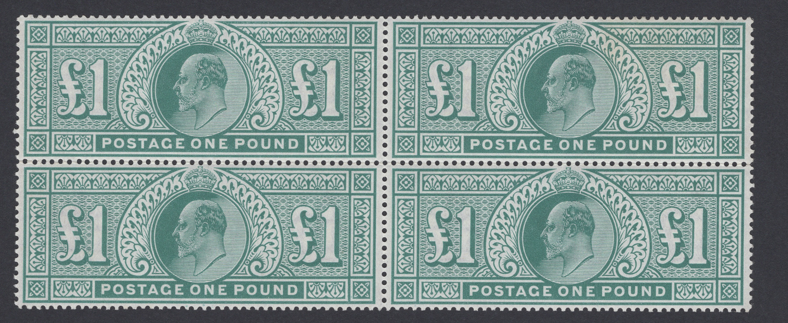 1902 £1 Dull Blue-Green Block Of Four