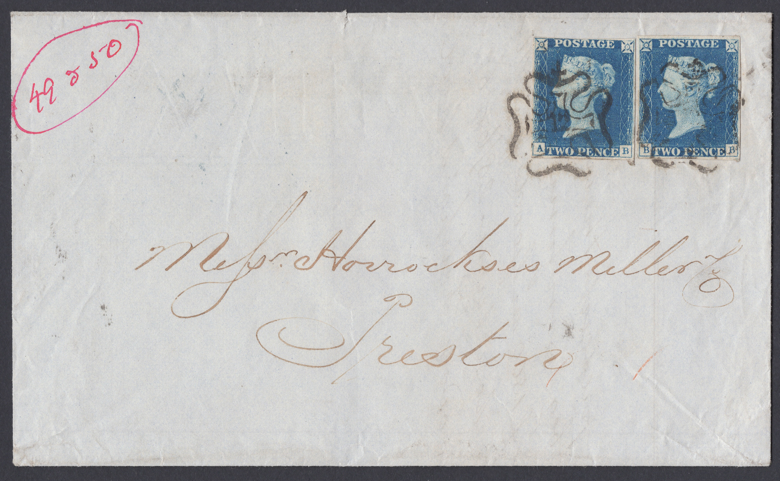 1840 2d Blue (Plate I) Fine Used Pair On Cover