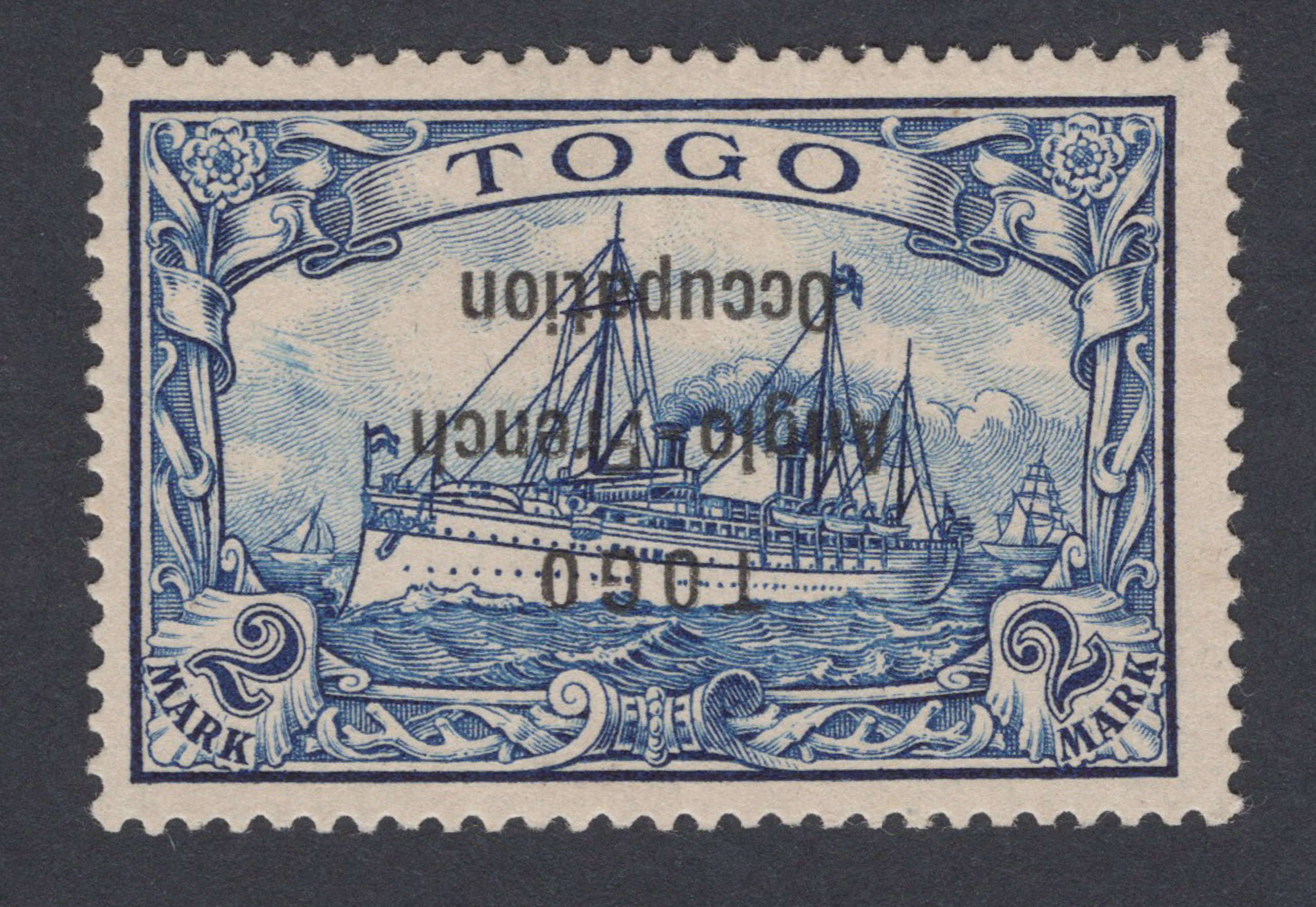 Togo 1914 2m Blue Overprinted Inverted Extremely Fine Mint Rarity
