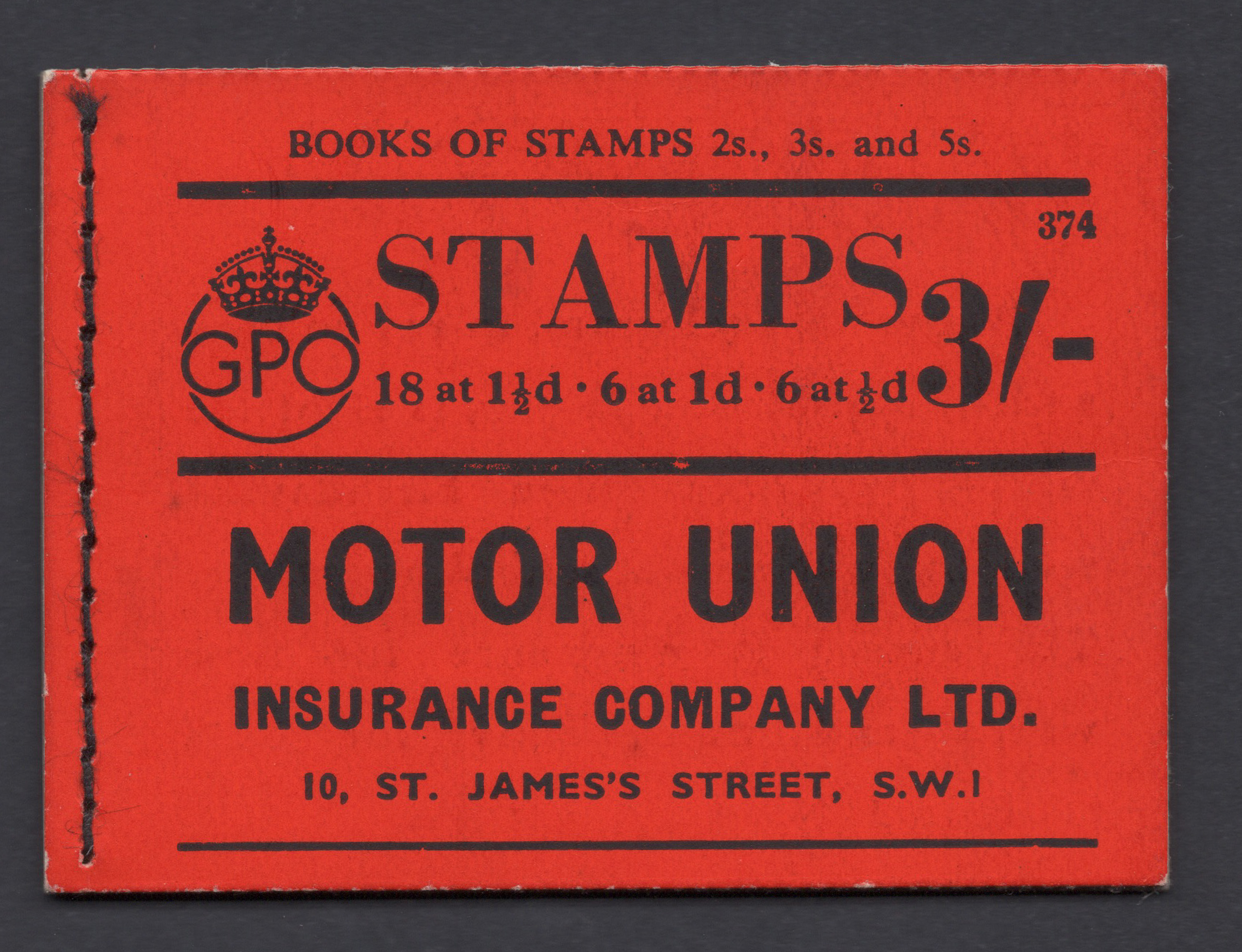 1938 3/- Booklet (edition no.374)