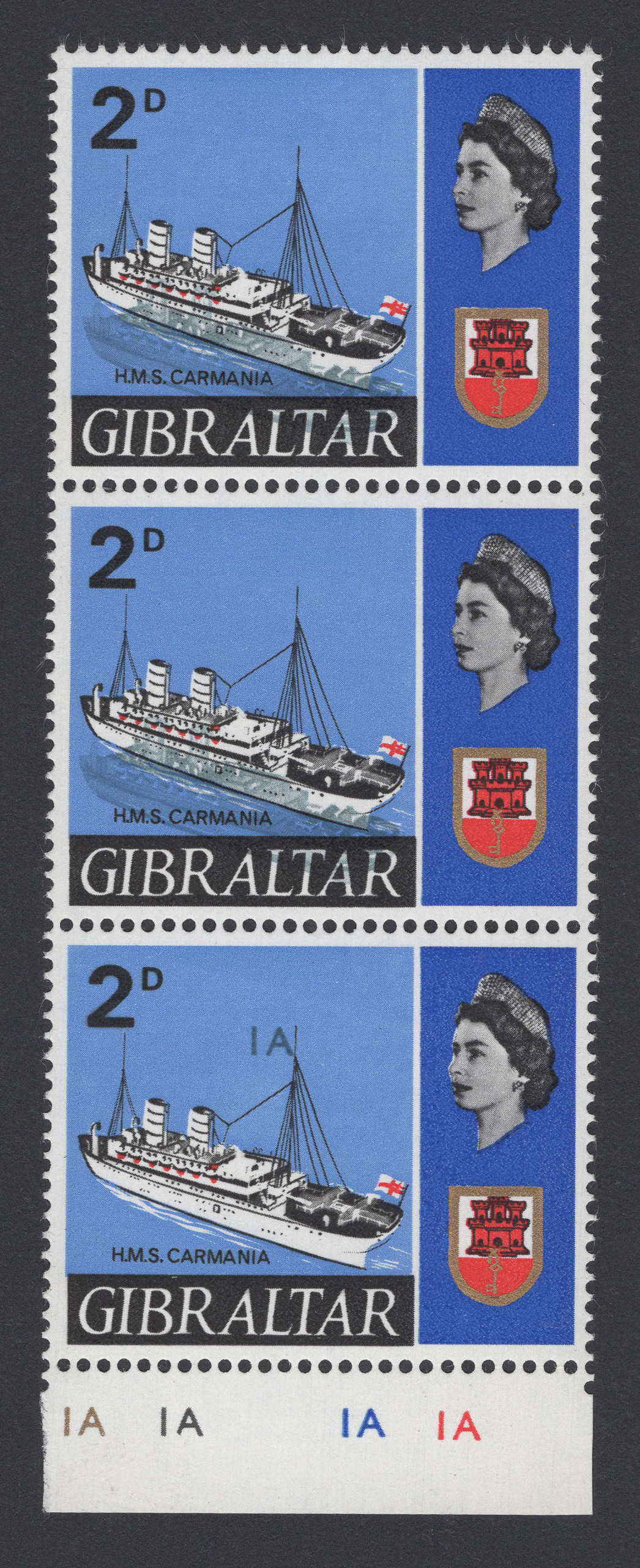 Gibraltar 1967 HMS Carmania 2d Grey-Blue Omitted