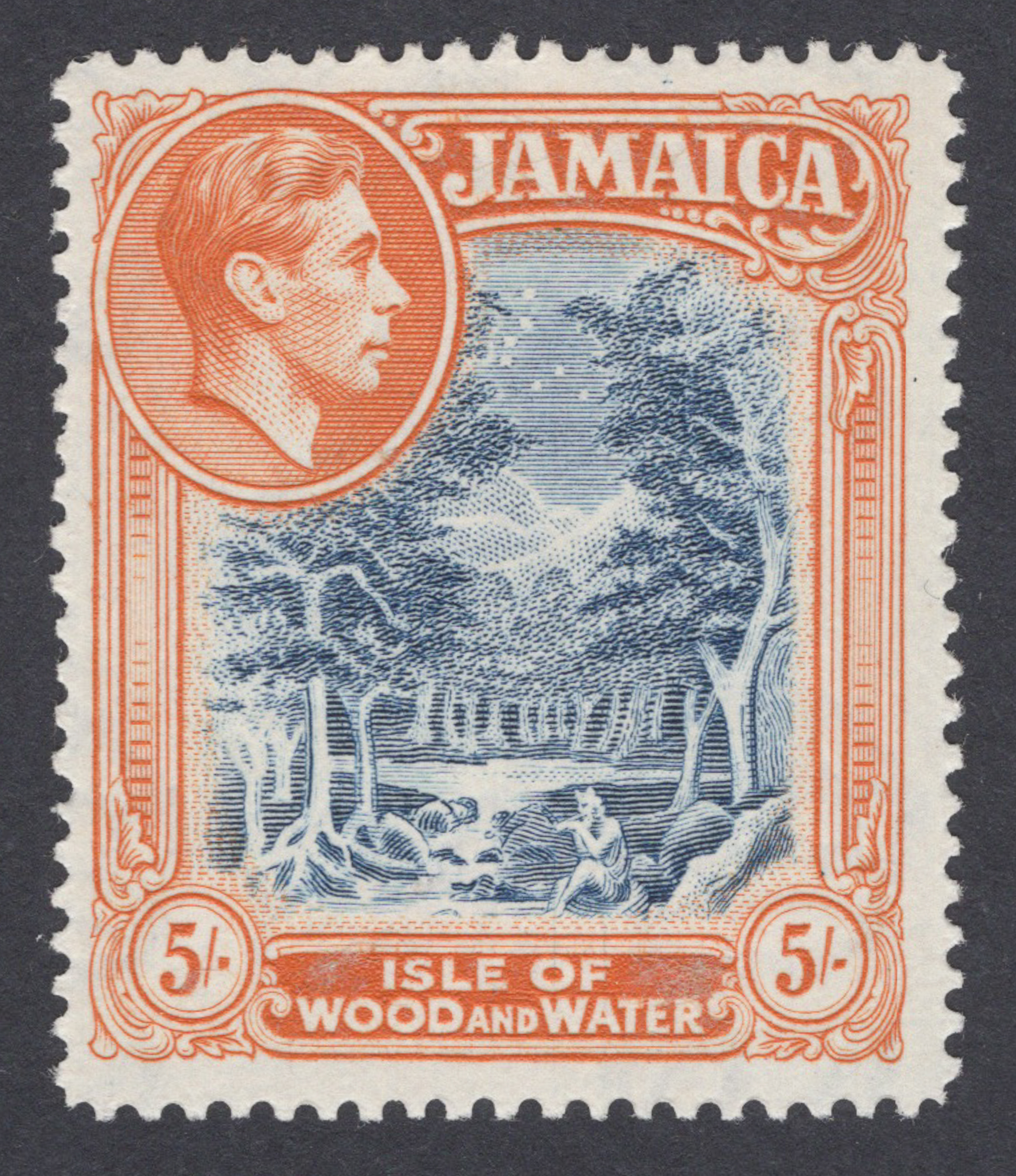 Jamaica 1941 5/- Perforation 14, Line Unmounted Mint