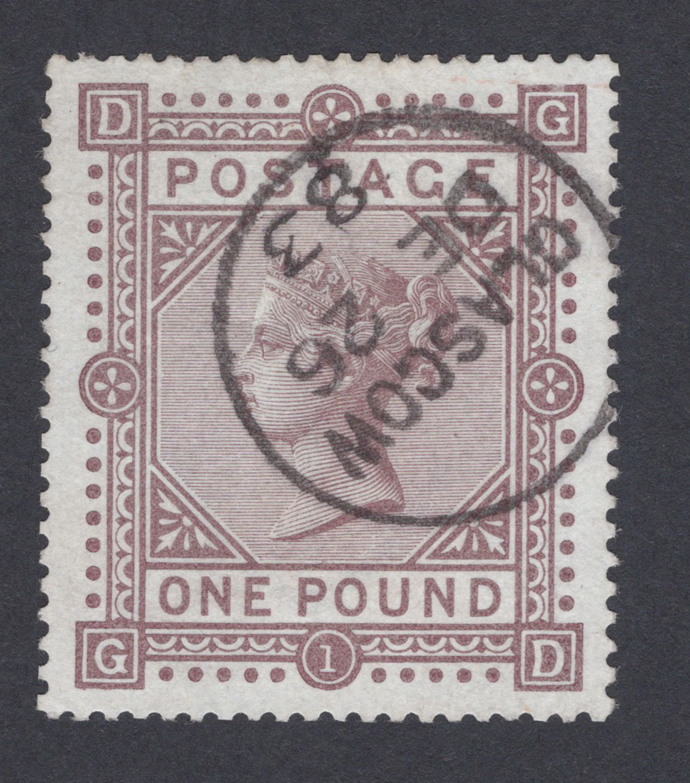 1882 £1 Brown-Lilac (Plate I) White Paper. Extremely Fine Used.