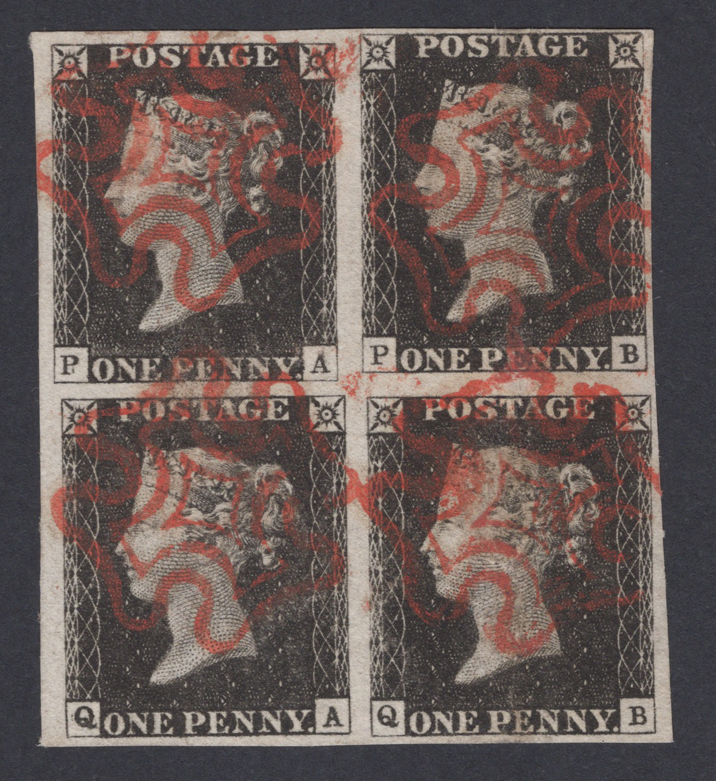 1840 1d Black (Plate 1b) Magnificent Used Block Of Four