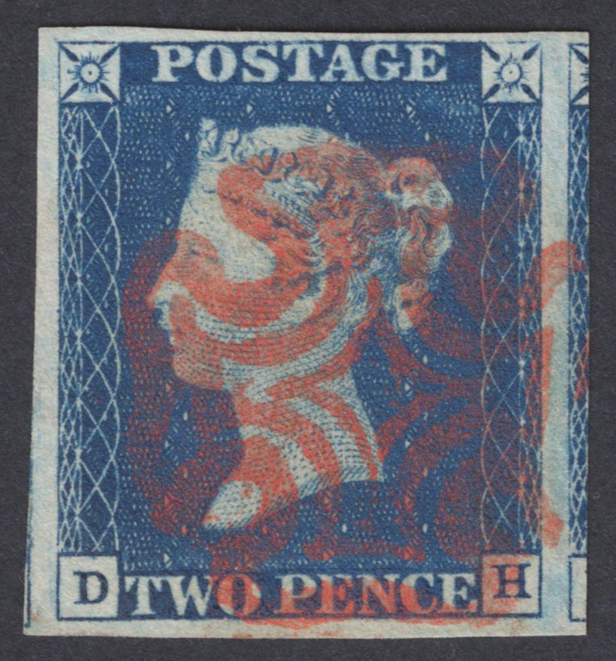 1840 2d Deep Full Blue (Plate I) Lettered D-H Superb Used