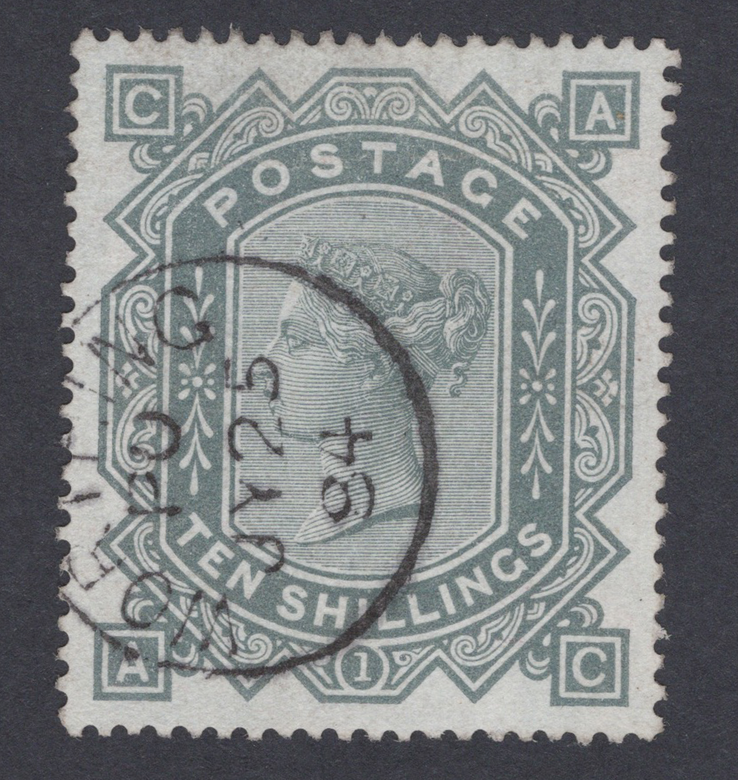 1883 10/- Greenish Grey (Plate I) White Paper Super Used