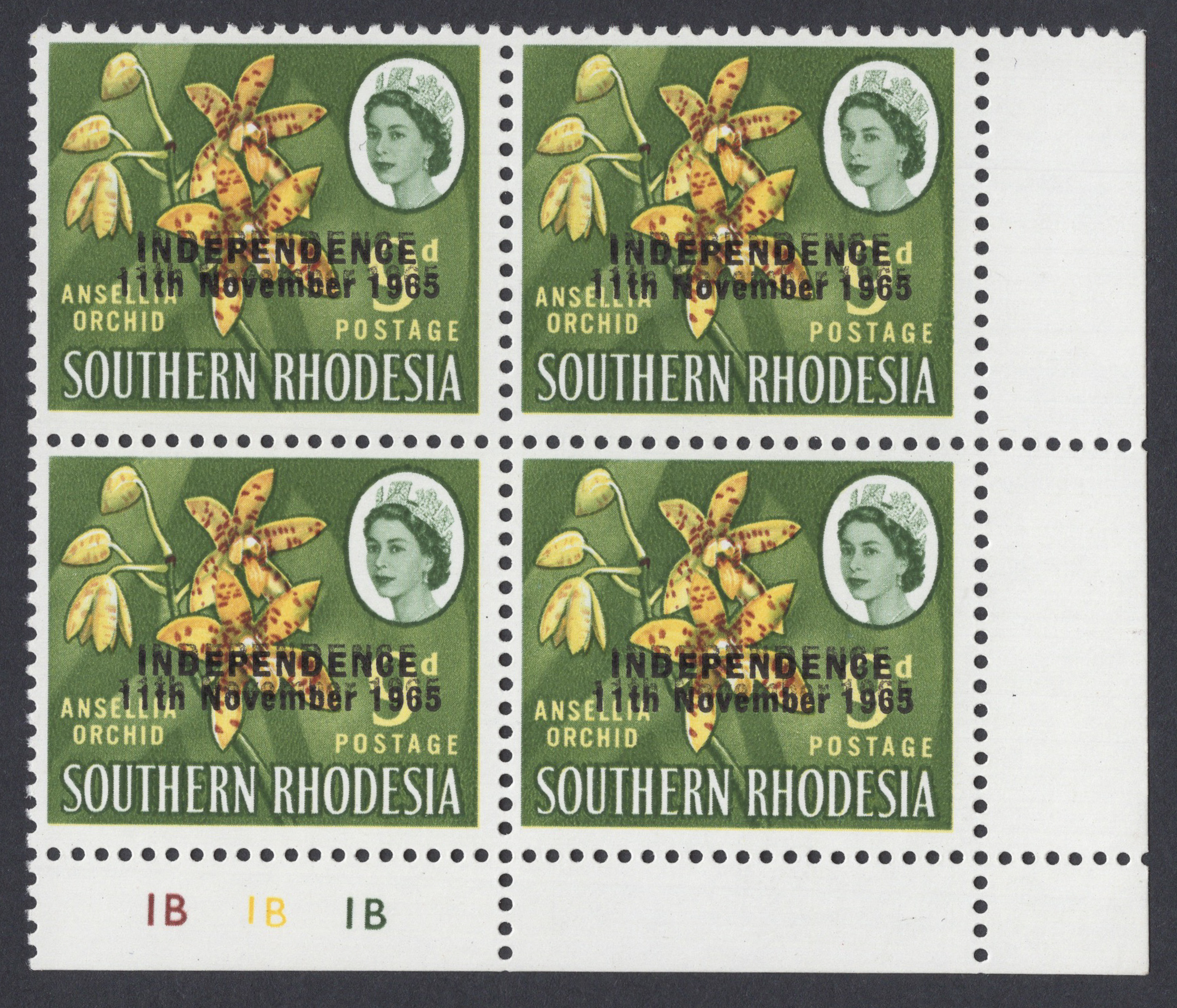Rhodesia 1966 Independence 9d Overprint Double Corner Block