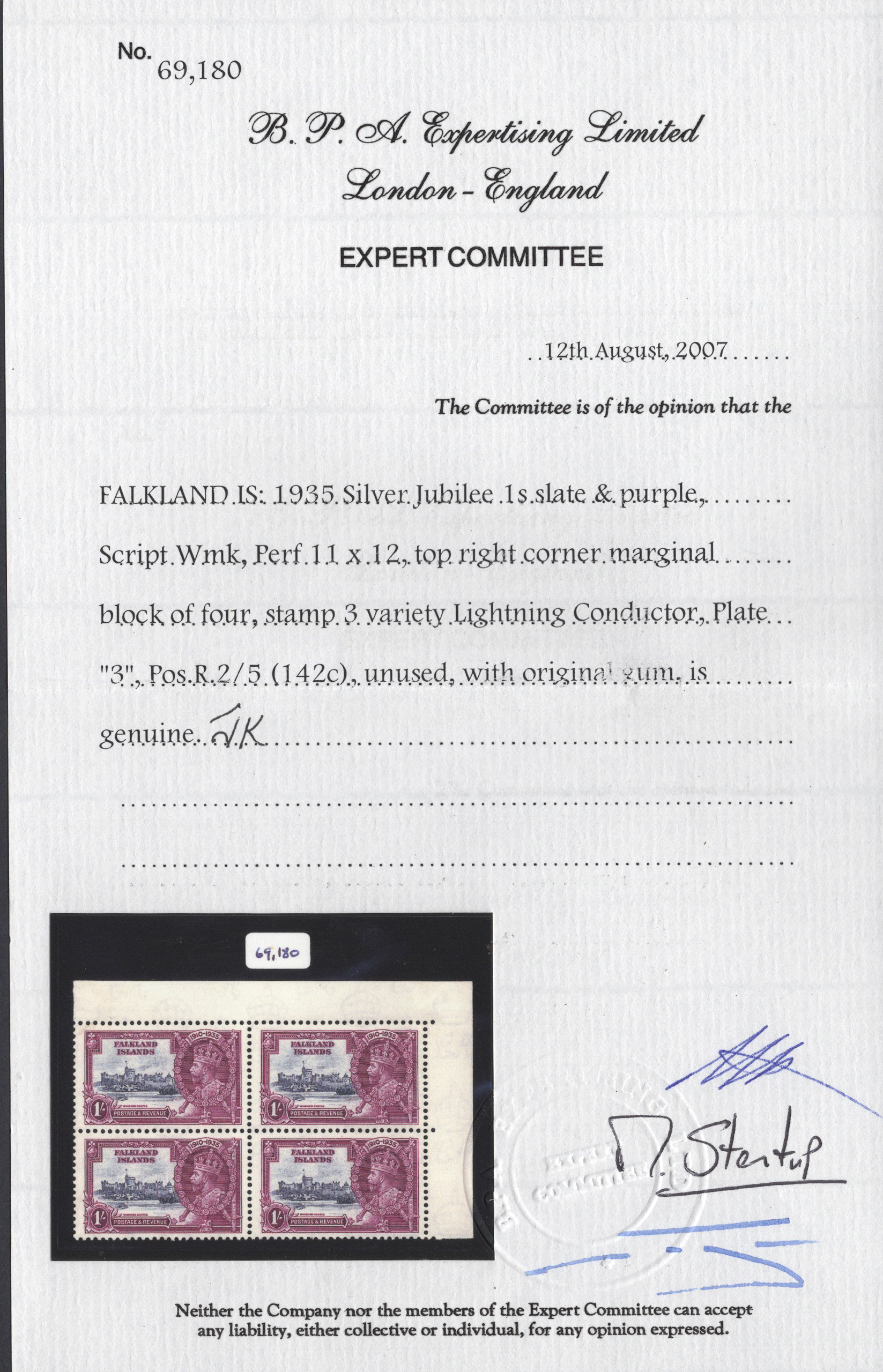 Falkland Islands 1935 Silver Jubilee 1/- Lightning Conductor - Image 2