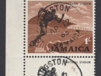 Jamaica 1964 Stadium & Runner 1/- Strip Light Brown Omitted
