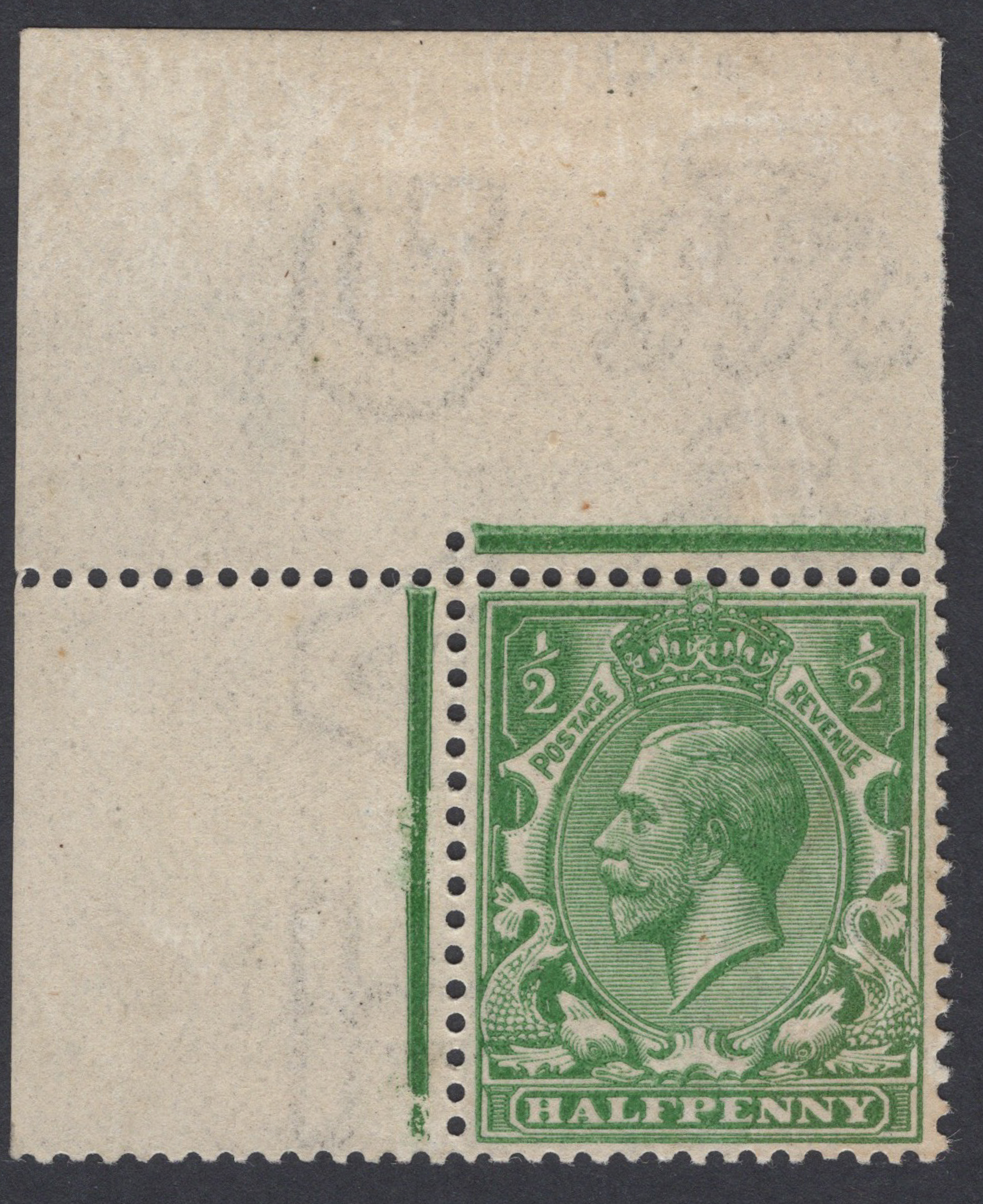 1913 ½d Green Gummed Both Sides Rarity