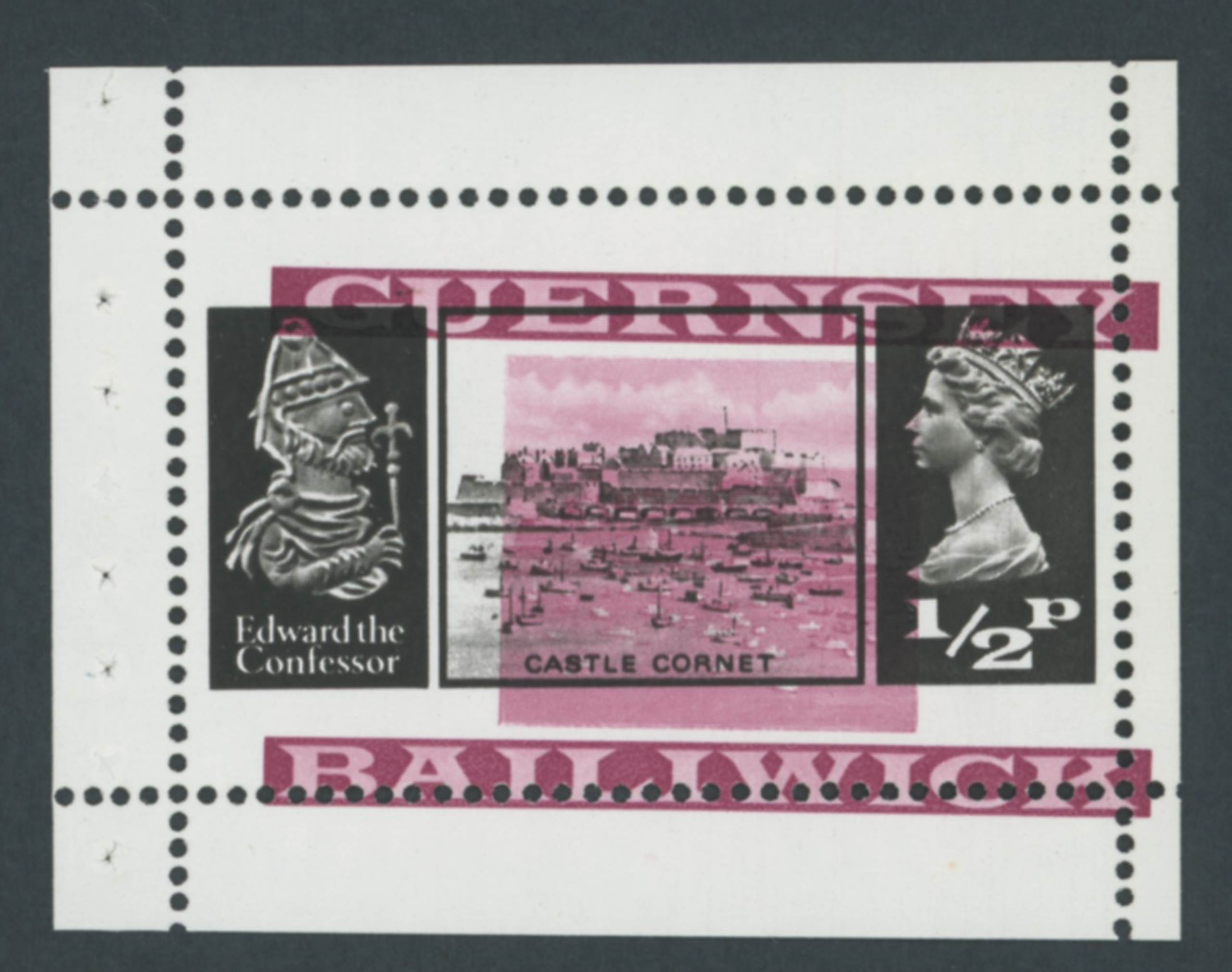 Guernsey-1971 Castle Cornet Pane Huge Purple Shift