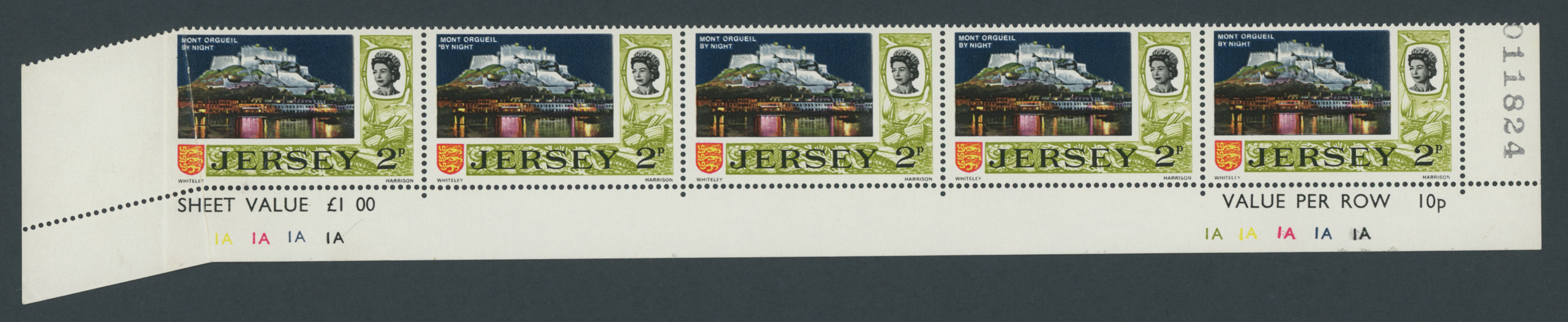 Jersey 1971 Mont Orgueil 2p Imperforate To Margin Strip