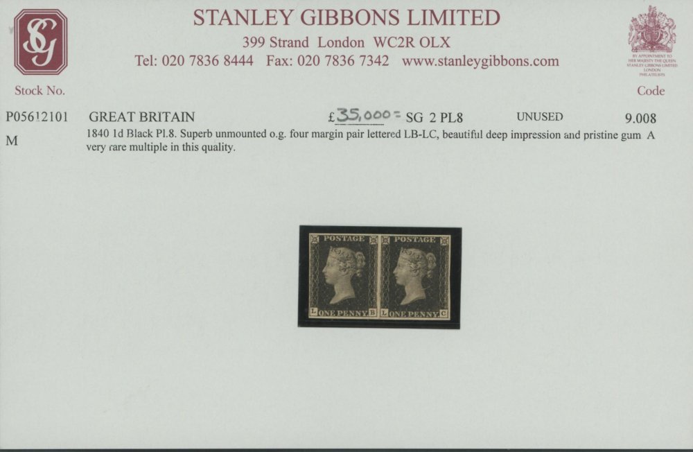 1840 1d Black (Plate VIII) Lettered LB-LC Magnificent Mint Pair - Image 2