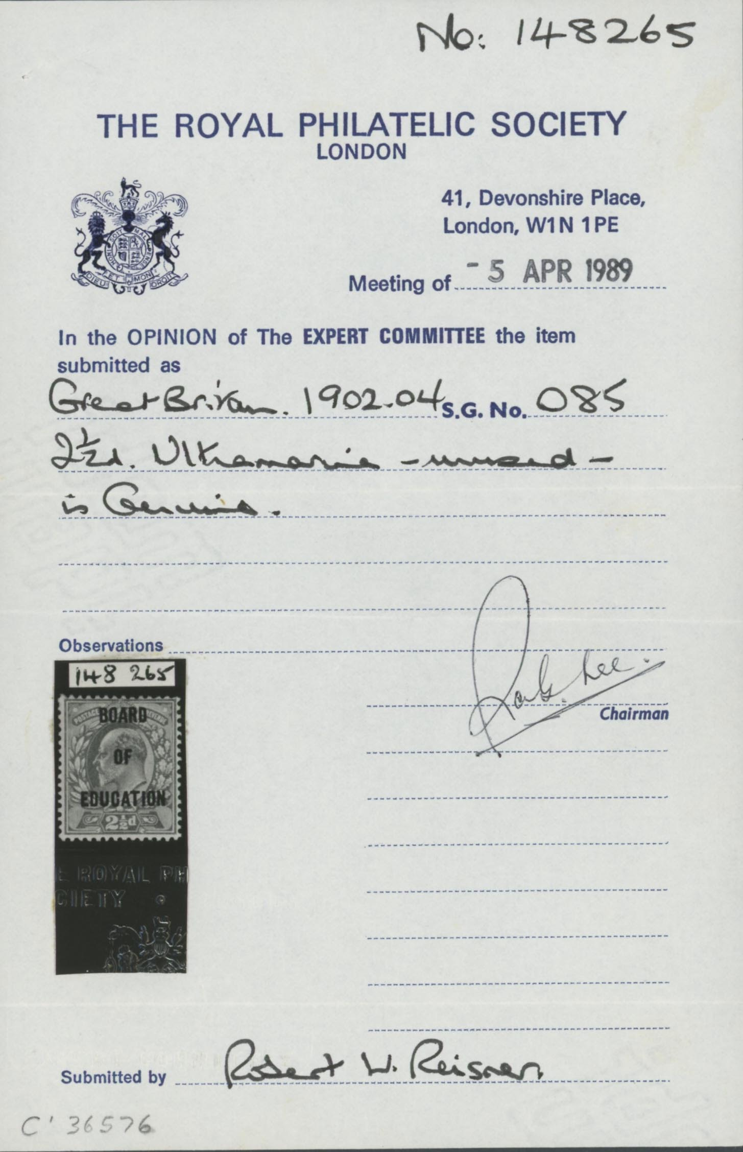 1902 2½d Ultramarine BOARD OF EDUCATION Mint - Image 3