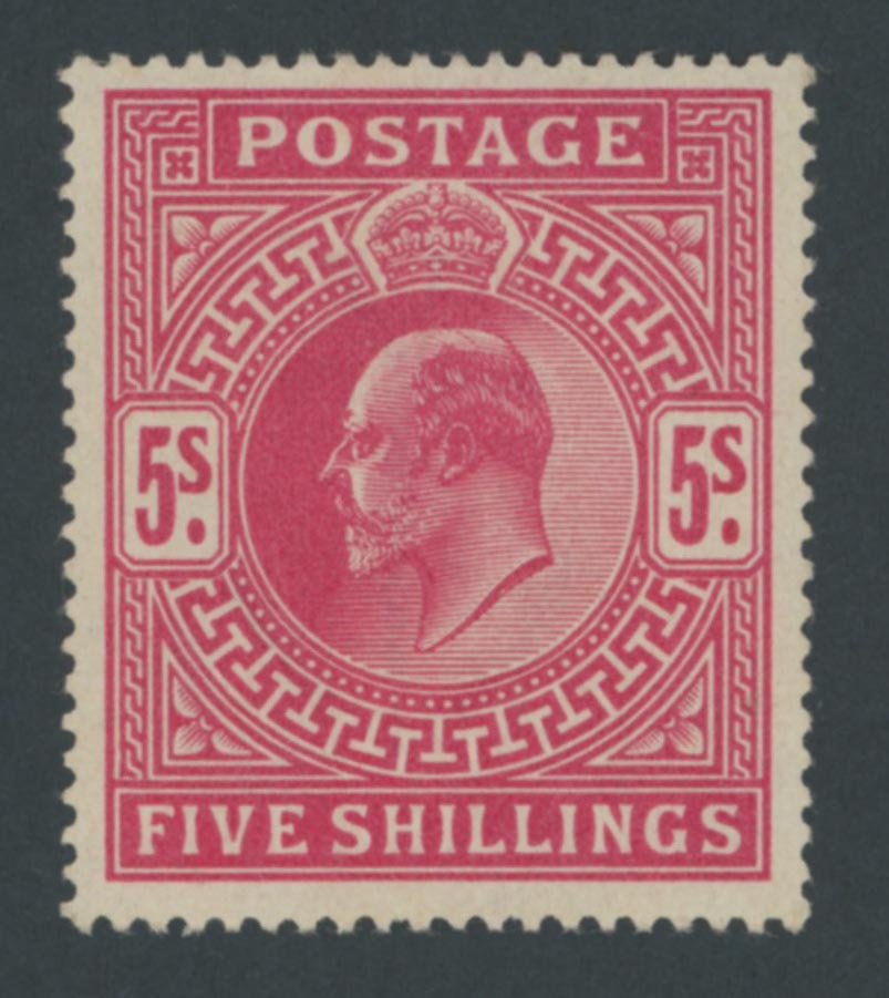 1902 5/- Deep Bright Carmine. Post Office Fresh Unmounted Mint