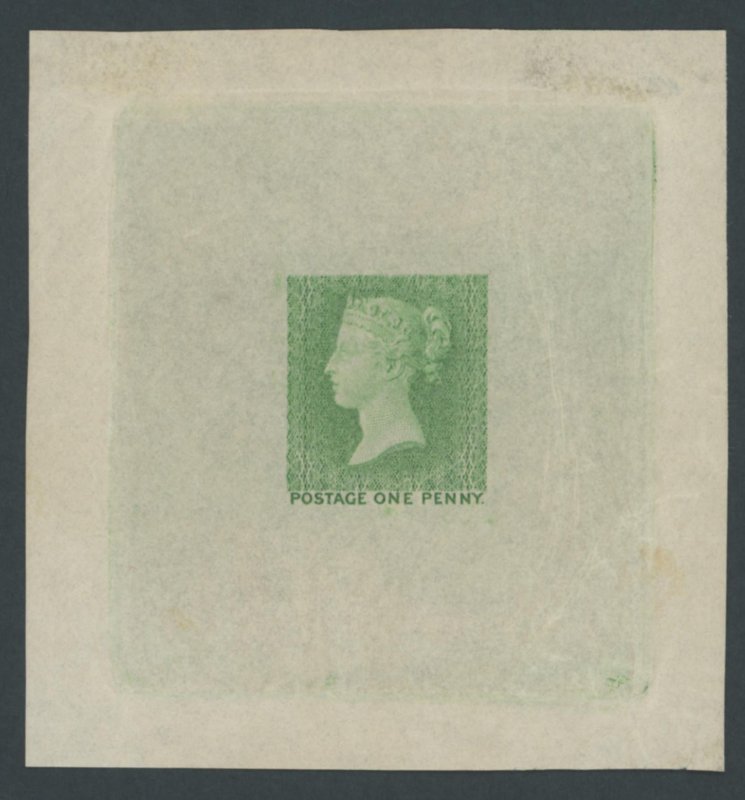 1871 1d Die Proof Of The First Die In Yellow-Green