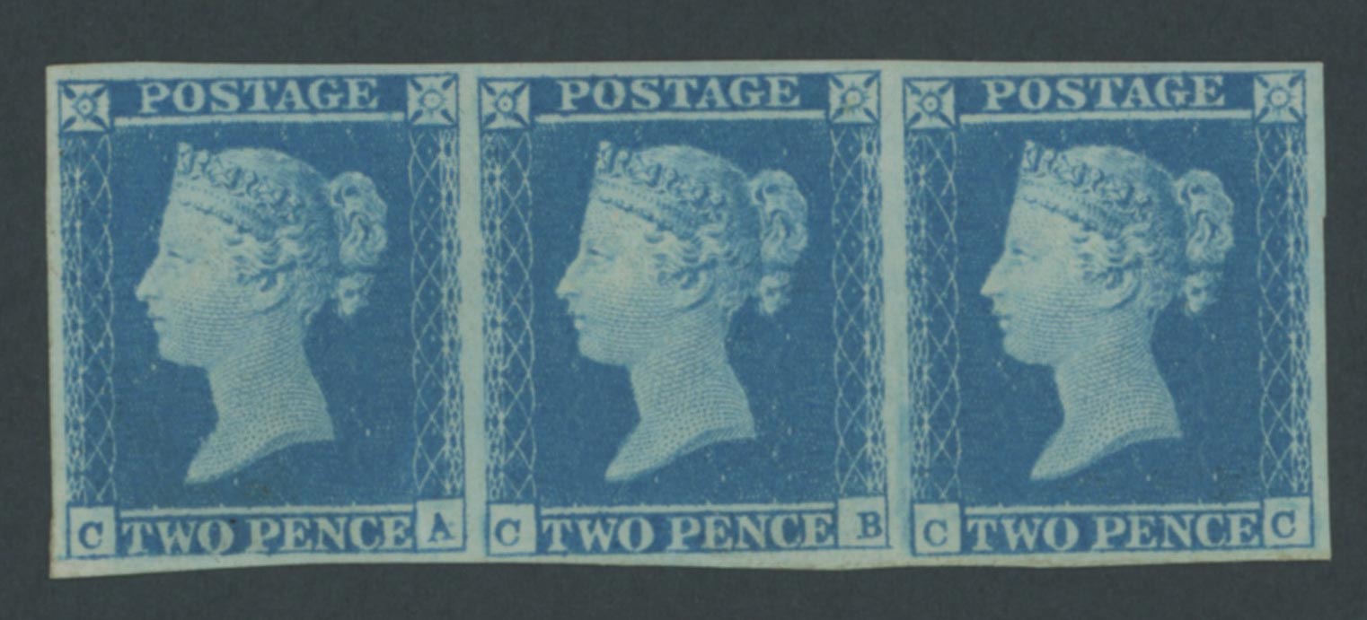 1841 2d Blue (Pl.4) Magnificent Mint Strip