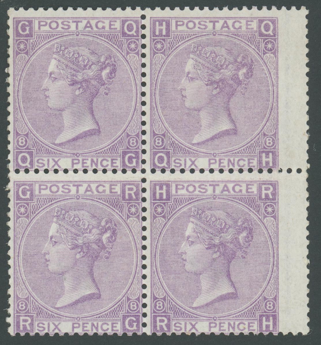 1870 6d Dull Violet (Plate 8) Extremely Fine Mint Wing Marginal Block