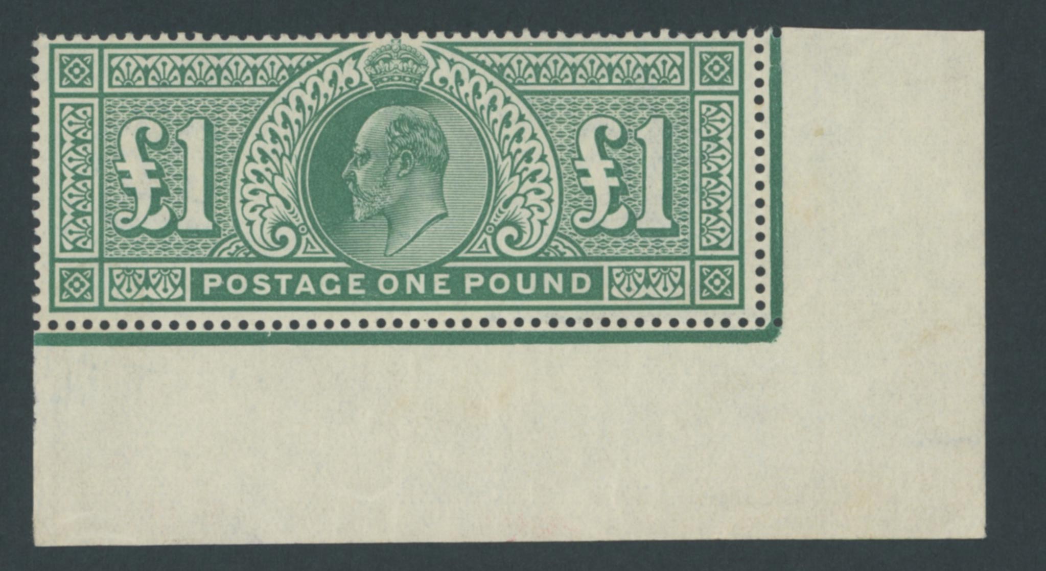 1902 £1 Dull Blue-Green Unmounted Corner Marginal