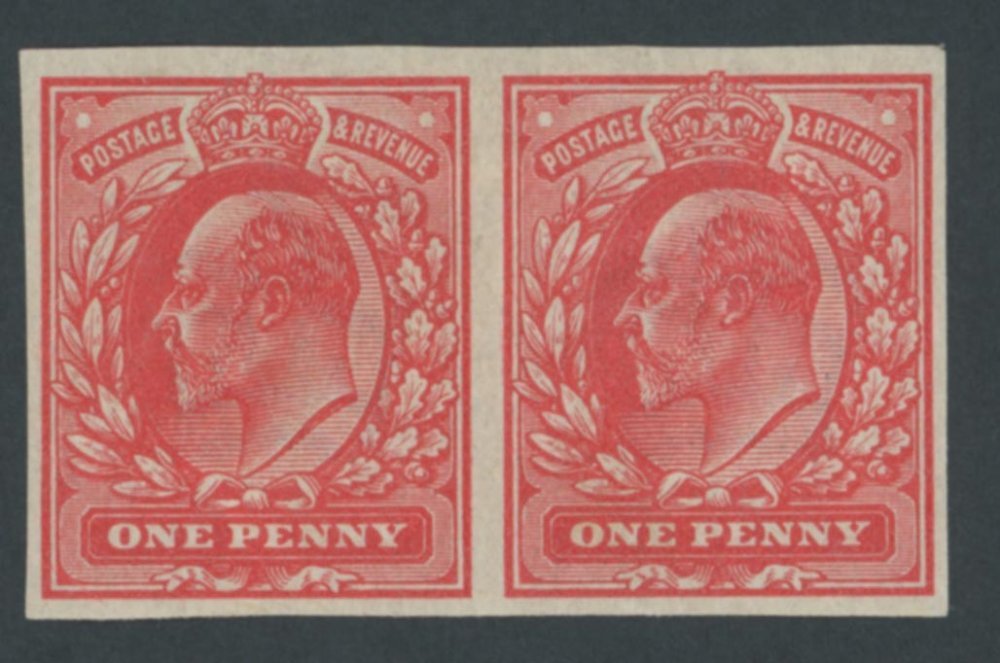 1902 1d Bright Scarlet Imperforate Pair. A Huge Rarity