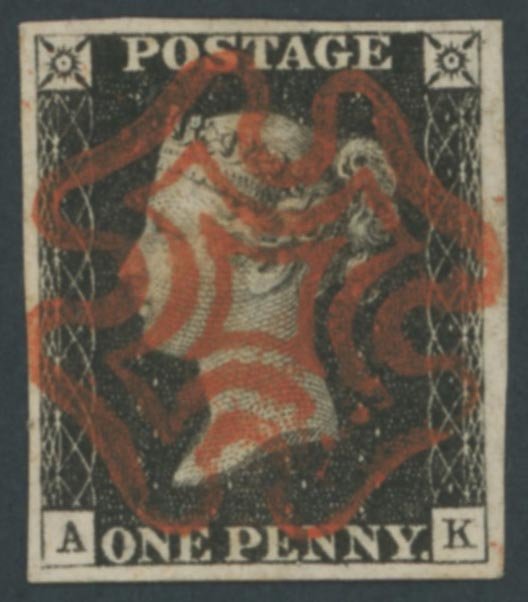 1840 1d Black (Plate 1b) Lettered A-K