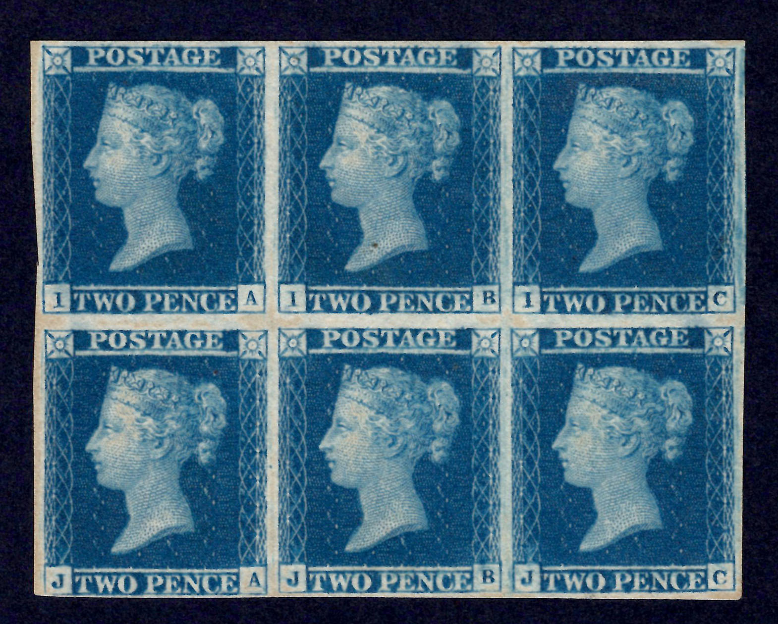 1841 2d Blue (Plate 3) The Famous Mint Block
