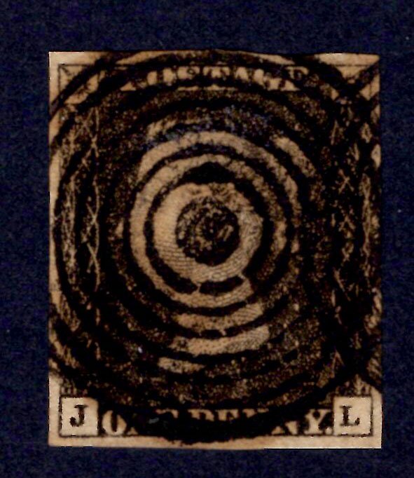 1840 1d Black (Plate VII) Thin Paper Experimental Cancellation